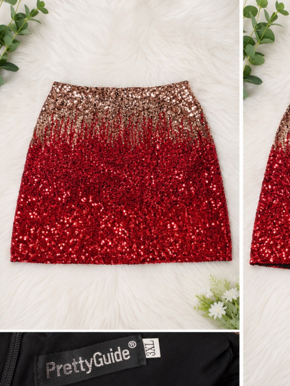 PrettyGuide Red & Rose Gold Ombre Sequin Pencil Skirt 3XL Holiday Party